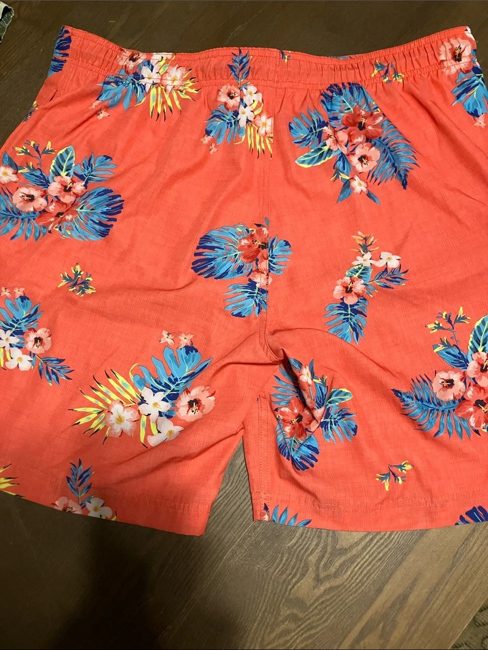 George Coral Swim Trunks with Blue Floral Print